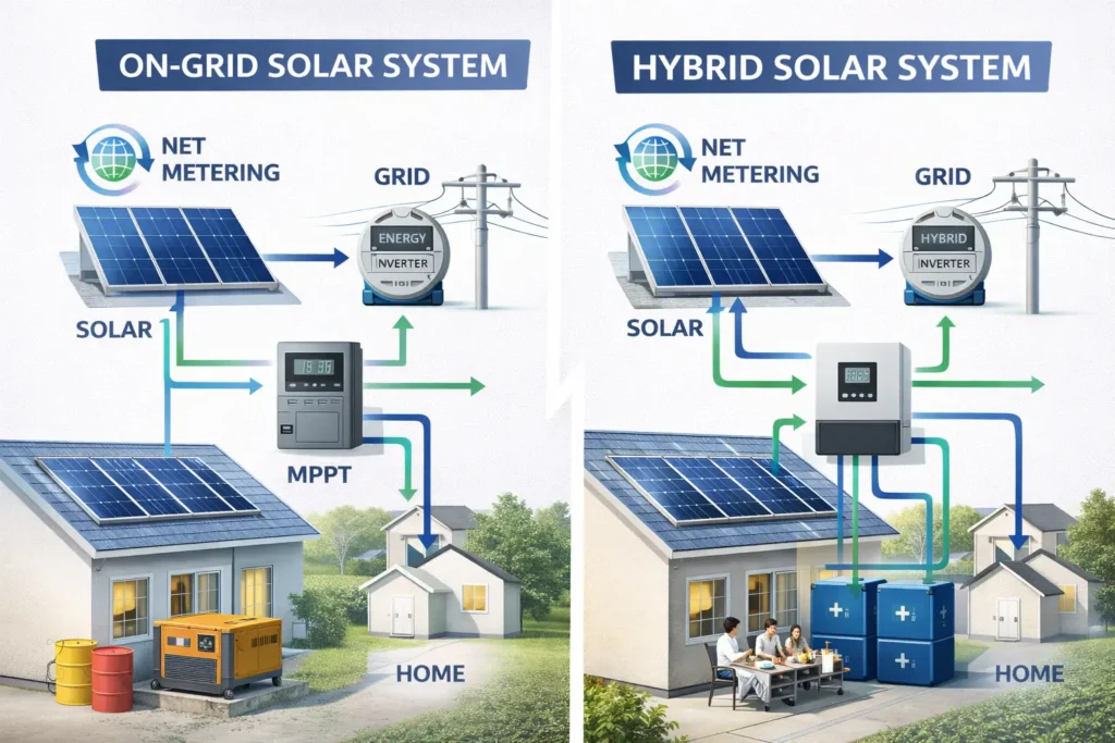 On-grid vs hybrid solar systems in 2026